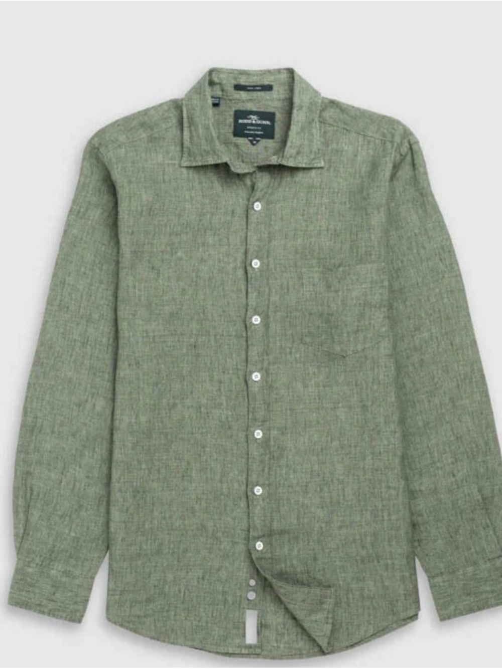 Rodd & Gunn Olive Green Linen Shirt - Collar Detail